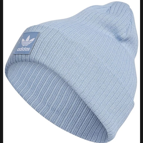 🎉HP🎉New! Adidas Originals Ribbed Trefoil Logo Womens Beanie OS Light Blue🌧🌊 - Picture 5 of 8